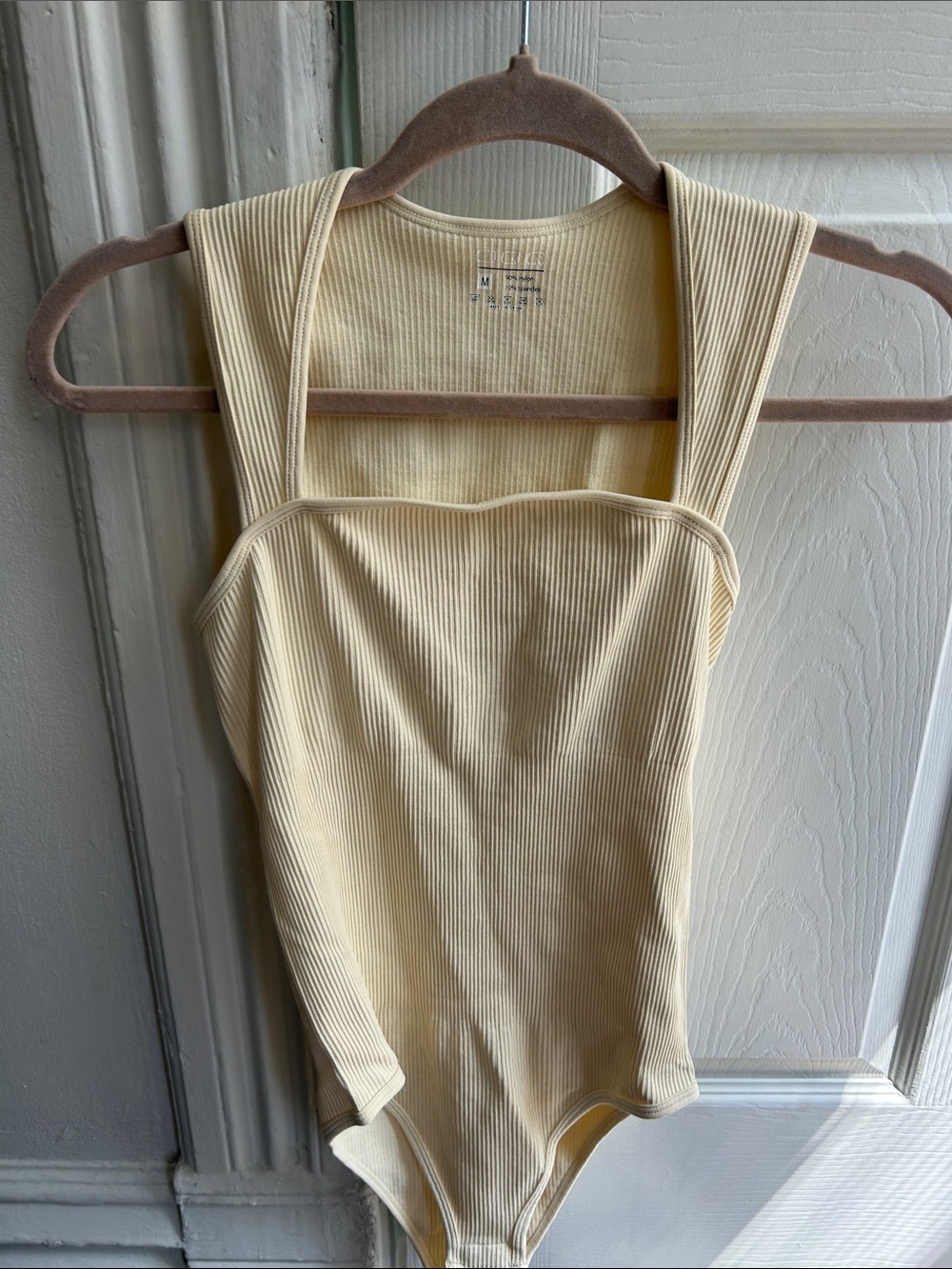 OQQ Cream Ribbed Square-Neck Bodysuit